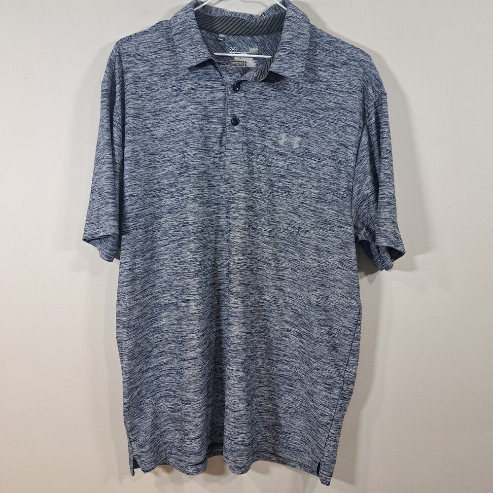 Under Armour Men's Heather Blue Loose Heat Gear Polo Large